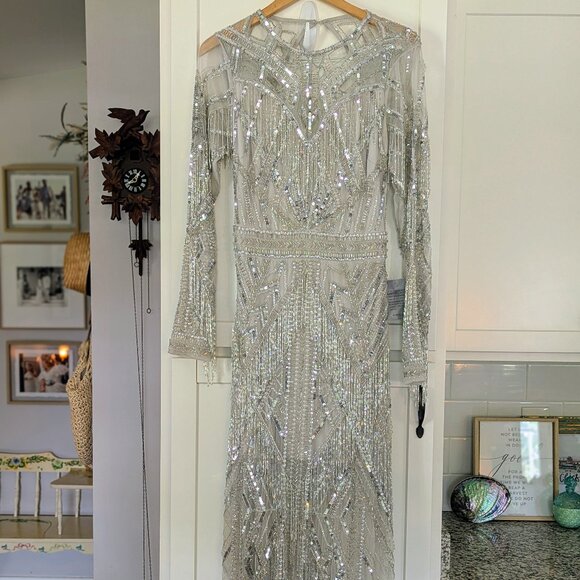 ASOS Edition Silver Sequin Open Back Gown NWT Size 12 Formal Dress - Picture 1 of 16